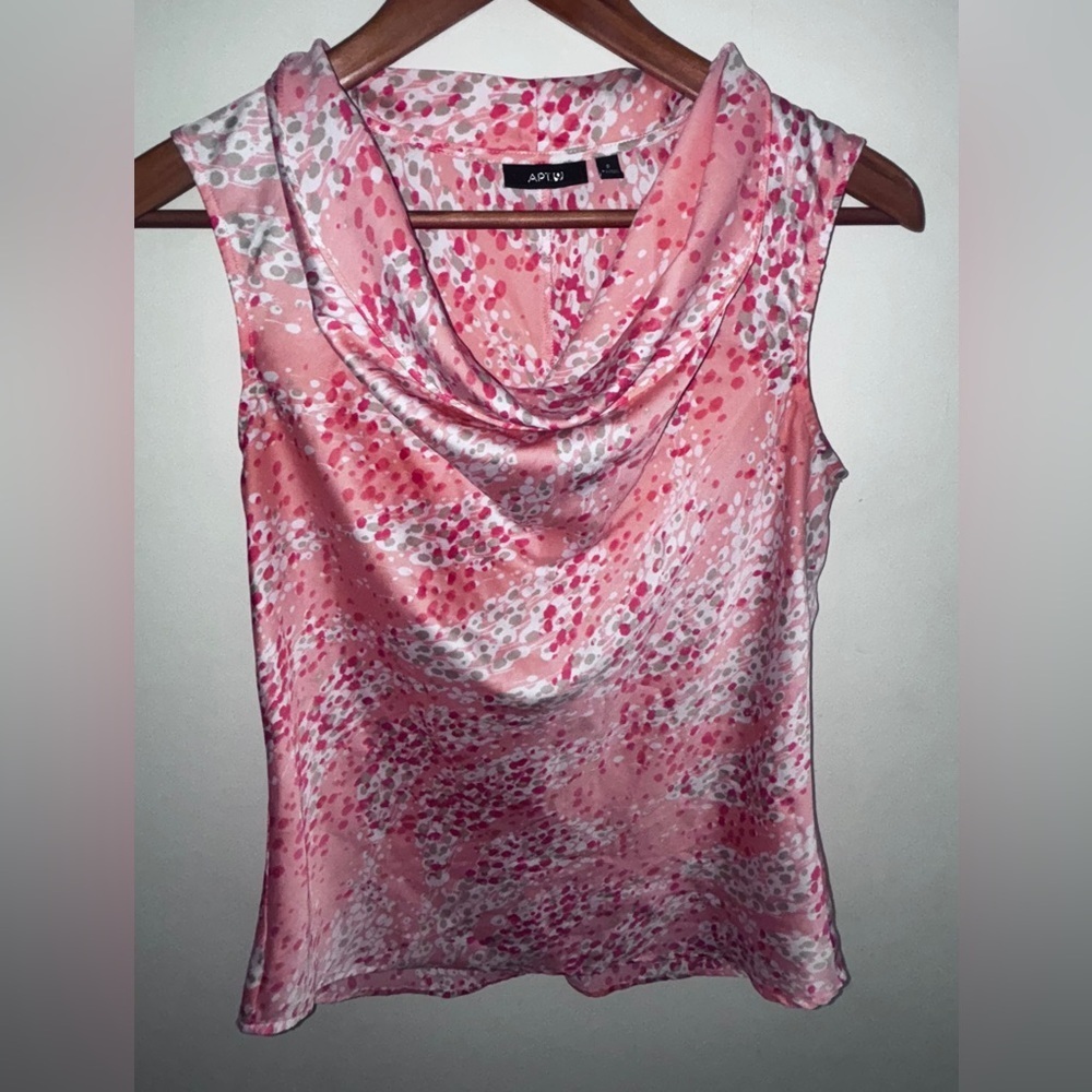 APT.9 Sleeveless Cowl Neck Blouse Pink White Abstract Print Size: Small